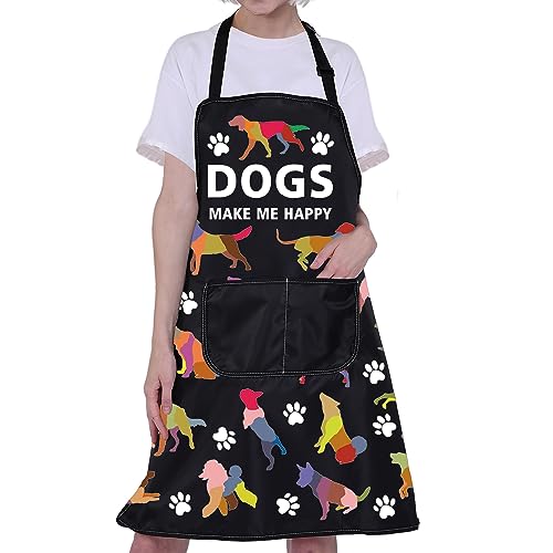 BNQL Cute Dog Apron - Waterproof & Puppy-Safe for Groomers Trainers, Cooking & Dog Lovers - Happy Color, Dogs Make Me Happy Color