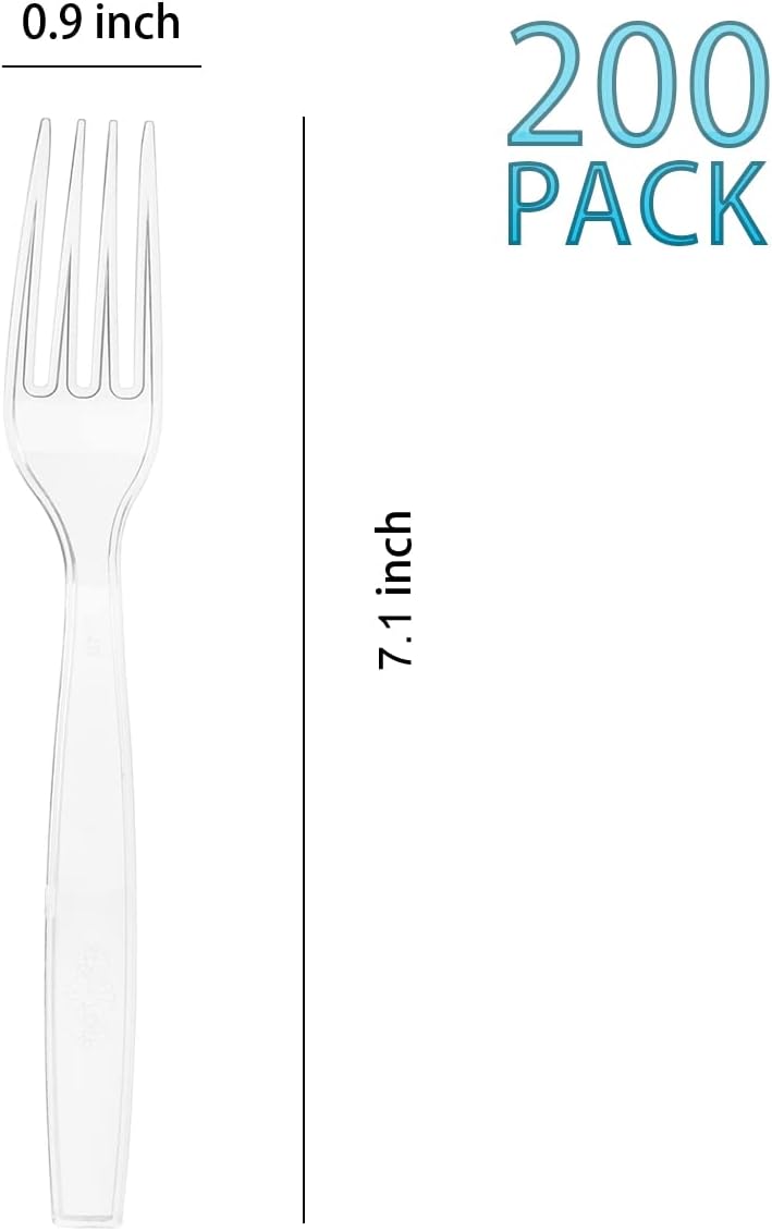 200 Count Clear Disposable Plastic Forks, Heavy Weight Disposable Forks Plastic Utensils for Parties, Picnics, Big Event, Daily Use - Image 2