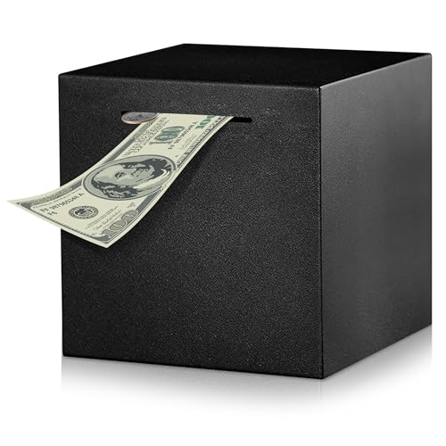 Mincloss Tirelire pour Adultes en Acier Inoxydable Noir Mat - Grand Coffre-Fort Difficile à Ouvrir - Tirelire en Métal Cochon Épargne pour Adultes et...