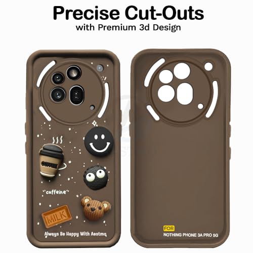 Image of AESTMO Back Case Cover for Nothing Phone 3A Pro 5G | Cute Fun Cartoon 3D Ball | Coffee Silicone Case | Full Body Protection | Camera Protection Back Cover for Nothing Phone 3A Pro 5G (Brown)