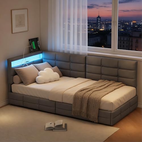 BRILVERDE Letto 90x200 con contenitore, 2 cassetto, Letto imbottito con