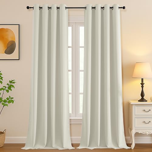 Image of Simplebrand Natural Room Darkening Curtains for Bedroom Living Room 108 Inches Long 2 Panels Set, Thermal Insulated Curtains & Drapes, Solid Grommet Noise Reducing Window Treatment, W50 x L108 Inch