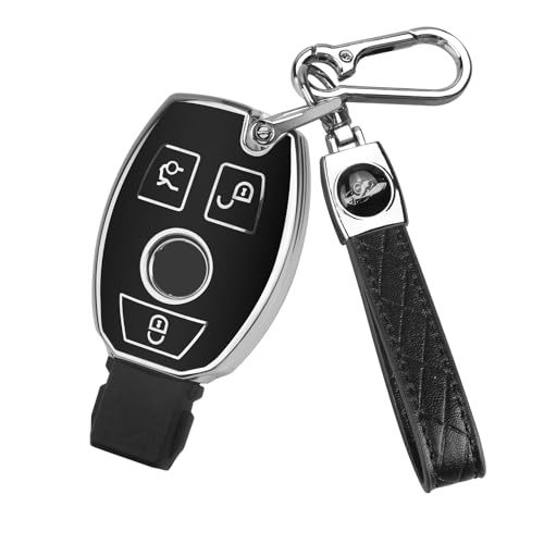 Image of QBUC for Mercedes Benz Key Fob Cover with Keychain (Black)