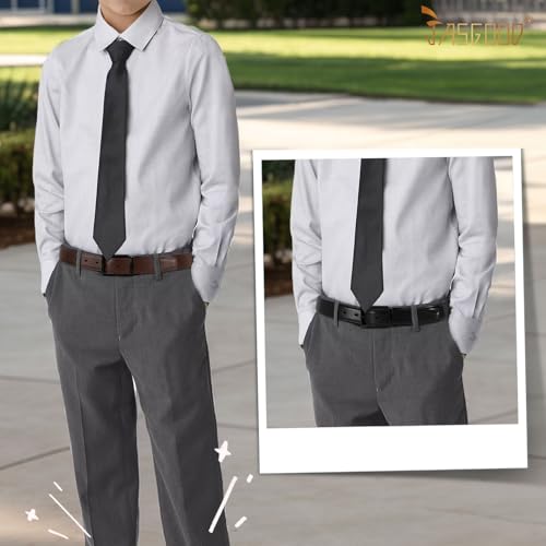 JASGOOD Reversible Boys Belt for Kids Girls Leather Dress Belt for School Uniform Jeans Pants 1.37”Wide,Black/Coffee2