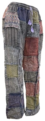 Gheri Mens Patchwork Fleece Lined Winter Boho Print Cotton Trousers3