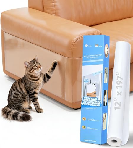 Anti Cat Scratch Furniture Protector Clear Furniture Protectors from Cats Scratching Large Size 197x 12for Sofas Chairs Leather Couch Protector from Cat Claws for Doors Cat Scratch Deterrent Tape