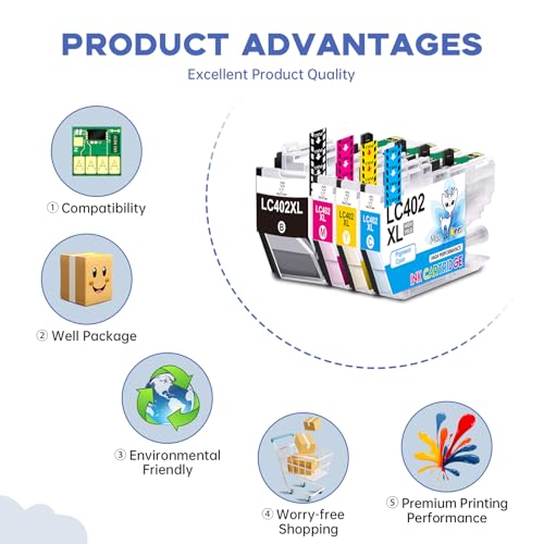 Image of Miss Deer LC402XL Ink Cartridges for Brother LC402XL LC402 Ink High Yield New Vesion, Work for Brother MFC-J5340DW MFC-J6540DW MFC-J6940DW Printer (Black,Cyan,Magenta,Yellow) 4 Pack