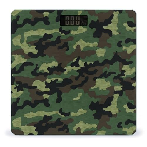 Báscula Digital Verde con Patrón Militar de Vidrio Templado