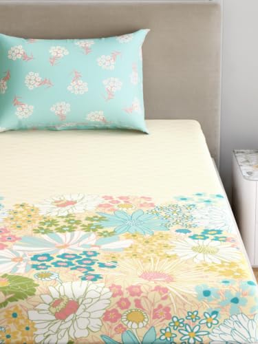 Image of Home Ecstasy 100% Cotton Single Bedsheet with 1 Pillow Cover - (Size 59 x 87 inches, 140 TC, Colour - Mint)