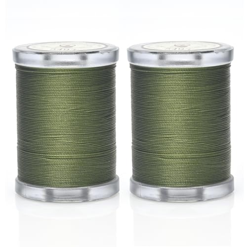 Image of Selric 300Yards Extra Strong Bonded Nylon Thread for Leather Sewing, Olive Green Heavy Duty Upholstery Thread for Heavy Fabric (2 Spools)-Olive Green