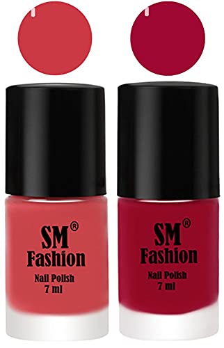 Image of Long Lasting Nail Polish | Nail Paint Combo 7 ml Each) - Set of 2 Punch Pink-Pure Wine