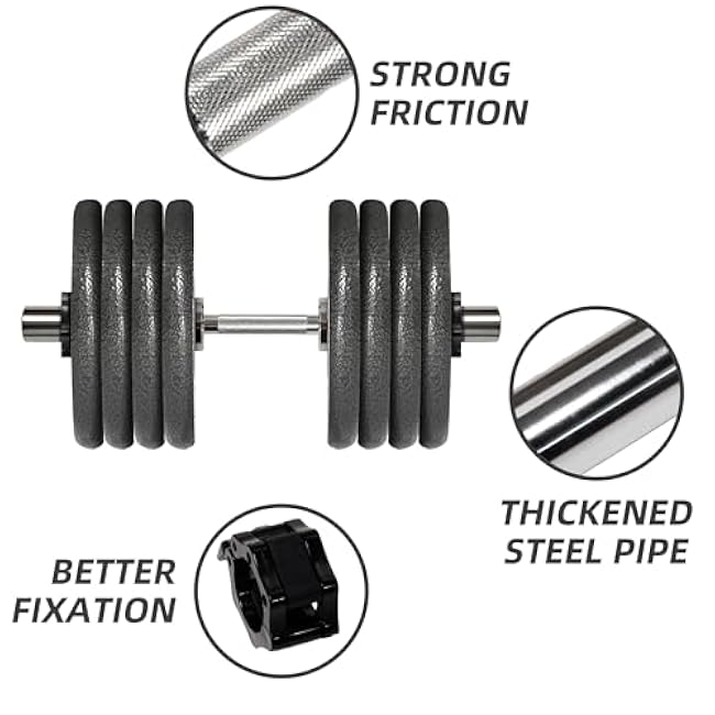 Olympic Dumbbells Set & Dumbbells Bar, Loadable for 2-inch weight plates, Adjustable Weight for Strength Training and Fitness Exercises