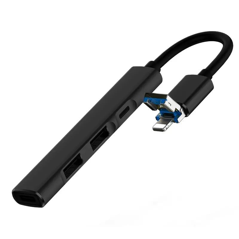 RyzCare Ligh-ting to USB 2 & Type C Hub Camera Reader 4 in 1 Compatible with i-Fone MakBook.(Black)-picture-30