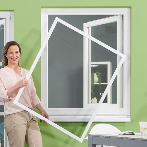 empasa Insektenschutz 'FLEX' Fliegengitter Fenster flächenbündig flächenversetzt Fenster, individuell zuschneidbar, Selbstbausatz, Farbe: weiß, Größe: 80 x 100 cm