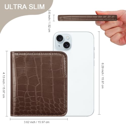 Image of Crocodile Wallets Women Small RFID Blocking Credit Card Holder | Luxury Alligator Faux Leather Thin Bifold Croc Womens Wallet Ladies Mini Purse with Coin Pocket, Coffee