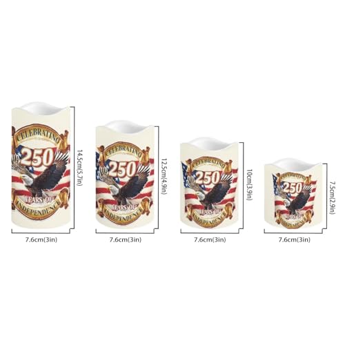 Image of Bald Eagle White Candles Celebrating American 250th Anniversary Battery Led Lights with Timer Patriotic Remote Control Candle for Independence Day Holiday Decorations, 4 Pack