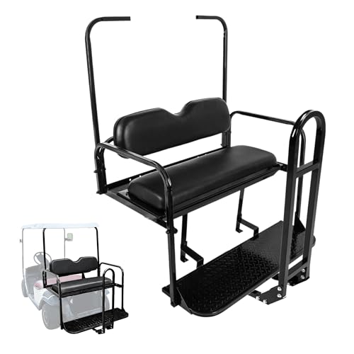 ECOTRIC Golf Cart Folding Rear Seat Kit W/Grab Bar Compatible with 1994.5-Up EZGO TXT Models Back Flip Seat Black