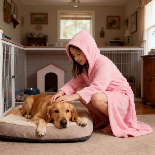 Image of V.&GRIN Girls Fleece Hooded Robe, Soft Unicorn Bathrobe for Kids 5-14 Years