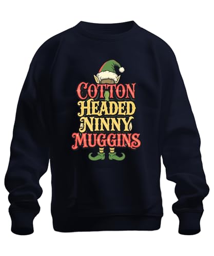 Printera Cotton Headed Ninny Muggins Christmas Elf Funny Gift Humour Unisex Sweatshirt Pullover, navy, M
