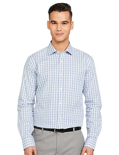 Image of Park Avenue Men's Pure Cotton Checks Pattern Slim Fit Semi Cutaway Collar Full Sleeve Formal Shirt