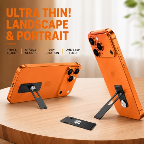 Image of Mizi Ultra Thin Phone Kickstand, 0.7mm Slim 360 Rotating Metal Phone Stand, Vertical & Horizontal Foldable Cell Phone Holder with Strong 3M Adhesive for iPhone, Samsung & Android Smartphones - Black