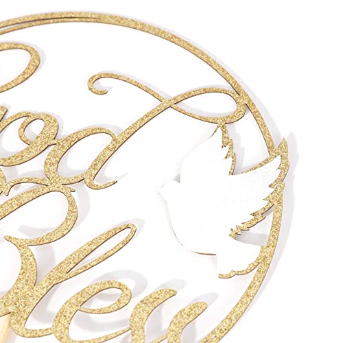 Linlulu God Bless Cake Topper With Dove - Glitter Gold First Communion, Religious Baptism, Christening, Child Dedication Keepsake Decorations #TOP7