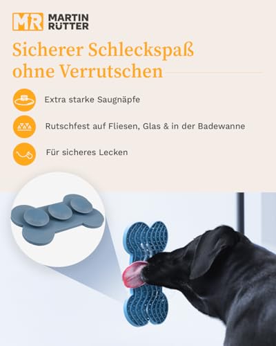 Martin Rütter – Leckmatte Hund in Knochenform mit Saugnäpfen Grau L – Hundespielzeug aus Silikon BPA-frei – Schleckmatte für mentale Auslastung & Beschäftigung – Spülmaschinen- & Gefrierschrankfest