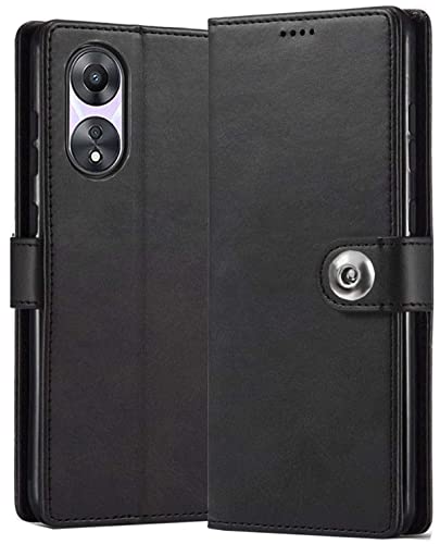 Image of SHINESTAR Ultimate Leather Finish Flip Back Cover for Oppo A78 5G | Inside TPU & Inbuilt Stand | Wallet Style Back Cover Case for Oppo A78 5G | Stylish Button Magnetic Closure - Black