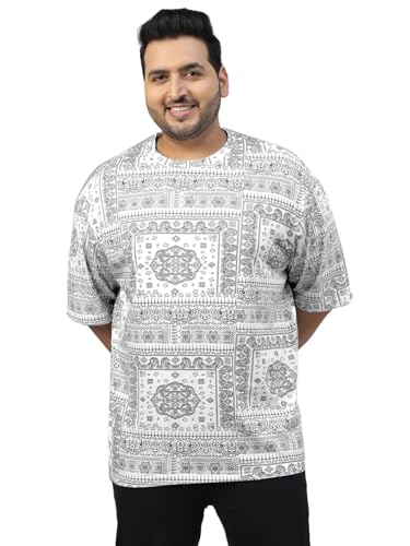 Image of Veirdo 100% Pure Cotton Oversized Loose Baggy Fit Drop Shoulder Paisley Printed Plus Size T-Shirt for Men (Sizes: 2XL to 5XL)