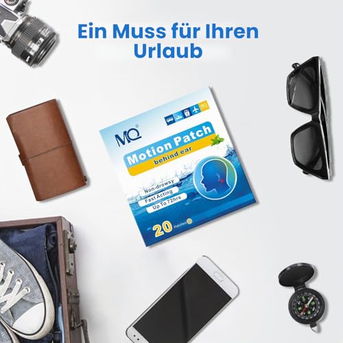MQ 20 Stück Reiseübelkeits-Pflaster, helle Farbe, Seekrankheits-Pflaster nicht schläfrig & wasserdicht, Kreuzfahrt-Schiff Reise-Essentials, schnell wirkend & lang anhaltend 72H