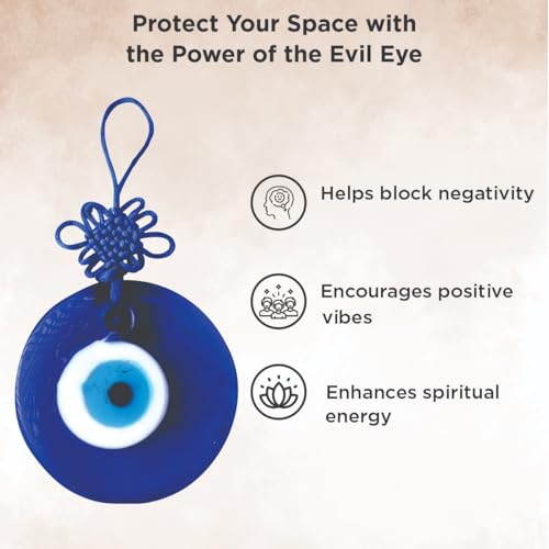 Image of Evil Eye Hanging Glass Nazar Battu for Home Entrance & Car | Blue Evil Eye Wall Hanging Decor for Protection, Positive Energy & Vastu Gift
