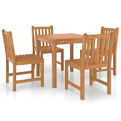 WRJENFSC 5 Piece Patio Dining Set, 31.5" Square Solid Teak Wood Garden Table and 4 Chairs, Natural Finish Outdoor Furniture Set for Backyard, Porch, and Kitchen Dining Area
