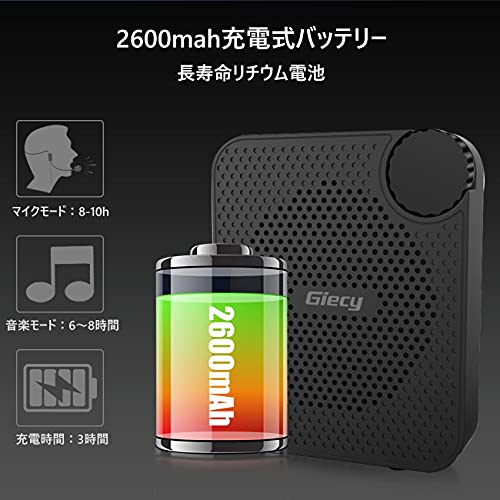 Giecy 拡声器 ポータブル、小型ハンズフリーメガホン15W2600