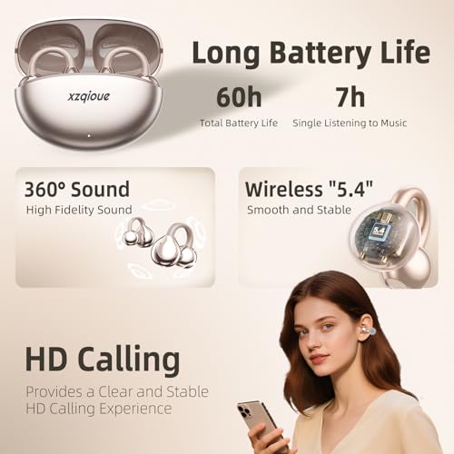 Image of Jewelry-Inspired Clip On Earbuds,Comfortable Fit Open Ear Clip-On Headphones,Wireless Bluetooth Ear Cuff Headphones for Women,Removable Clip Earbuds Accessories