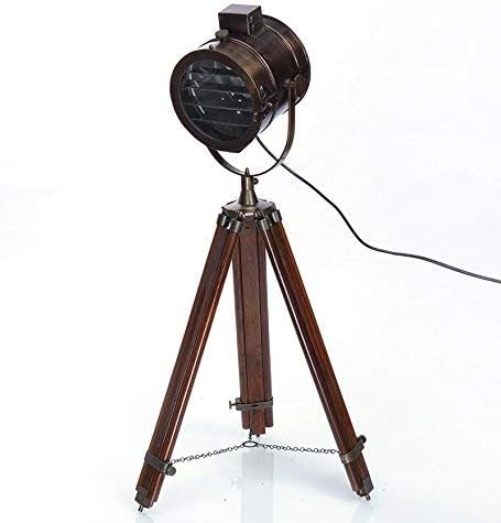 NauticalMart Brown Antique Floor Standing Wooden Tripod Floor LAMP
