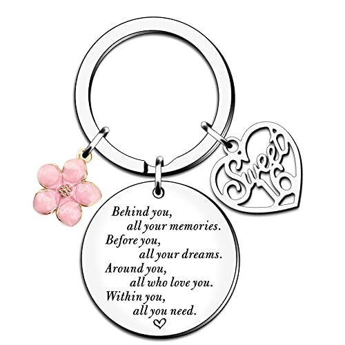 HULALA Inspirational Sweet 16th Keyring Keychain Key Ring Birthday Gifts For Girls Daughter Granddaughter Behind You All Your Memories Before You All Your Dreams