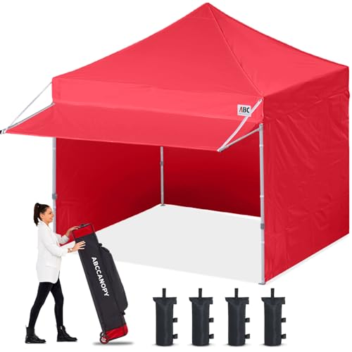 Image of ABCCANOPY 10x10 Commercial Pop up Canopy Tent with Awning Sidewall,Red
