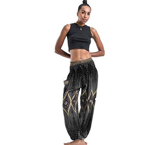 HOOUDO Pantalon Yoga Femmes,Legging Camouflage Femme,Femmes Casual éTé Pantalons De Yoga LâChe Baggy Boho Combinaison Aladdin Sarouel Legging Indien Femme Noir Taille Unique
