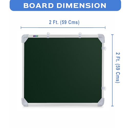Image of Eduway 2x2 Feet Kunj Non-Magnetic Double-Sided Chalk Board & White Board (Combo Pack) with 1 Wooden Duster, 2 Chalk Holders, 10 Non-Dust Chalk Sticks for Kids, School, Teaching, (59x59 Cms) - Green