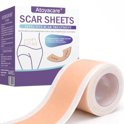 Atoyacare Parches de Silicona para Cicatrices y Acné - Cinta de Silicona para Cicatrices 1.5M | Silicone Scar Sheets para Quemaduras, Queloides y Estrías | Mejora Apariencia de Cicatrices Antiguas y Nuevas (4cm x 1.5m)