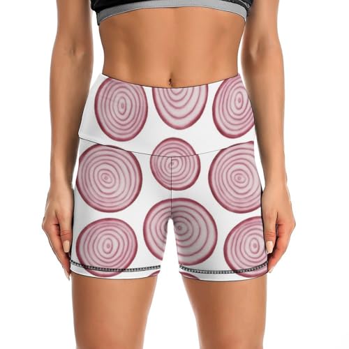 Slice Red Onion Rings Pattern High Waist Yoga Shorts for Women Athletic Shorts Leggings Running Pants