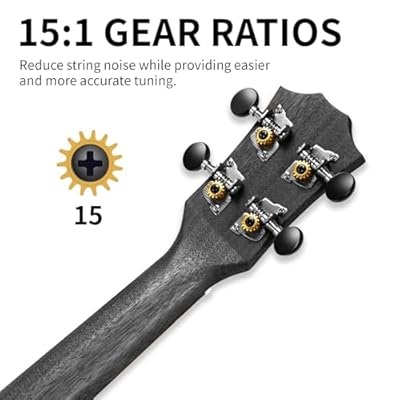 AODSK Concert Black Ukulele for Beginner 23 Inch Uke with Gig Bag Strap Nylon String 4 Picks Holiday Gift