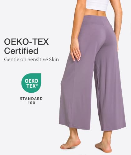 Image of GYS Bamboo Viscose Wide Leg Gaucho Cropped Pants, High Waist Capris Cloud-Soft Pajama Pants with Pockets, Flowy Yoga Pants