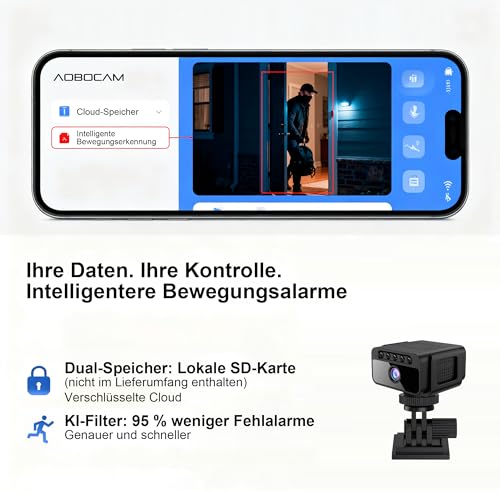 AOBOCAM Mini Kamera, WLAN 4K mit Cloud-Speicher - 150° Weitwinkel HD Überwachungskamera Innen- Drahtlose Sicherheitskamera mit Intelligente Bewegungserkennung/Nachtsicht/Energieeffiziente Akku