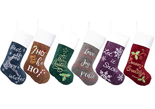 Gex Christmas Stockings 6 Pack For Family 22" Large Quilted Lining Embroidery Classic Luxury Velvet Large Hanging Ornament Decorations For Fireplace Xmas Season (Set Of 6) #TOP5