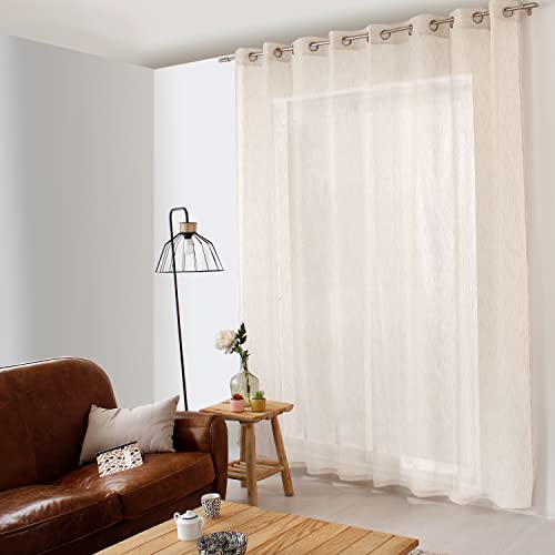 Voilage XXL avec Œillets, 300x240cm, Ecru, Effet Lin, Grande Largeur, Protège des Regards extérieurs, pour Salon Maison Chambre Fenêtre Semi-Transparent,...