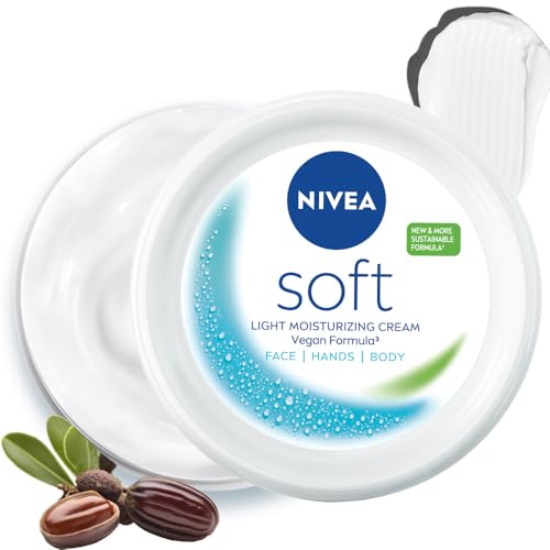 NIVEA Soft Moisturizing Cream, Lightweight Non-Sticky Daily Moisturizer with 72Hr Hydration, Vitamin E & Jojoba Oil | Hydrating Face, Body & Hand Crea