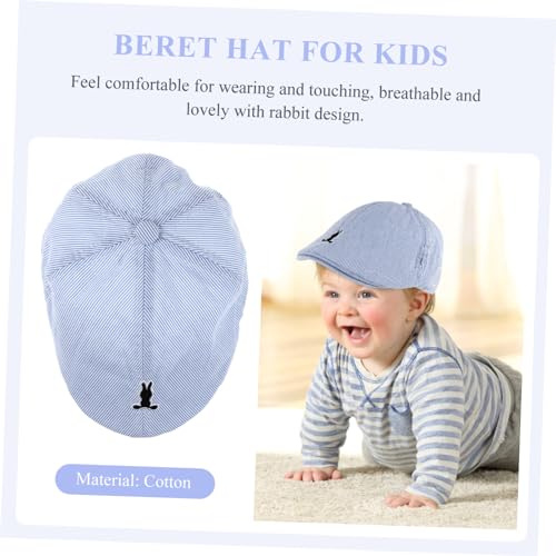 Striped Baby Beret Hat Bunny Design Soft Cotton Material Adjustable for Kids for Toddler Boys and Girls Cute Rabbit Hat for Everyday Wear Blue4