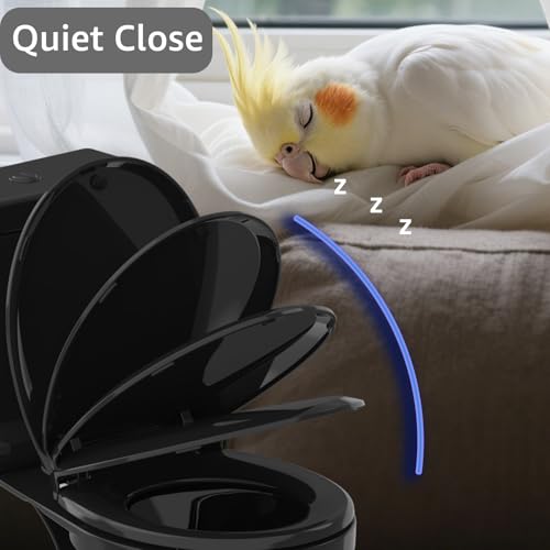 Image of Aunsffer Quick Release Toilet Seat, 16.5inch Round Toilet Seat Soft Close No Slam, Easy Installation and Removal, Black, Plastic