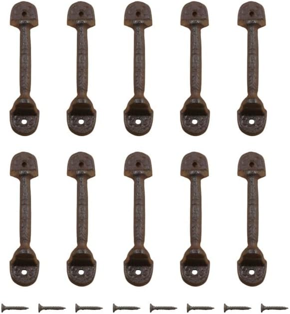 Midwest Craft House 10 Cast Iron Handles, Drawer Pulls, Rustic Brown Color 5 1/2" Long for Kitchen Cabinets, Furniture, Cupboards, Dresser, Hole Spacing 4 1/4" (10)